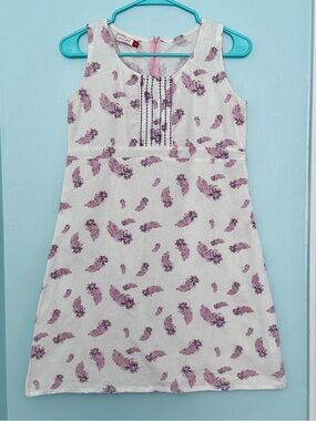 Cotton blend purple feather Print Sleeveless Dress